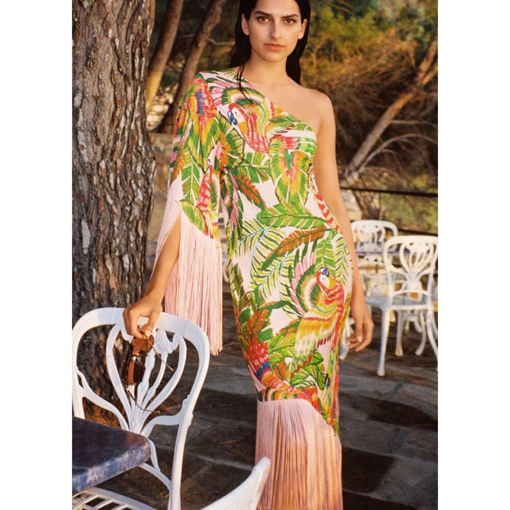 Farm Rio NEW Maccaw Leaves One Shoulder Midi Dress, Med - Picture 6 of 14